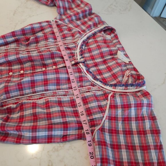 Pepe Jeans London Top Medium Marguerite Red Check Embroidered Western Prairie - Picture 5 of 9